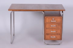 Scrivania Bauhaus restaurata, di Kovona, Oak, cromo, ceco, anni '50