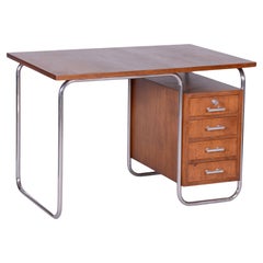 Restored Bauhaus Writing Desk, by Kovona, Oak, Chrome, Czech, 1950s