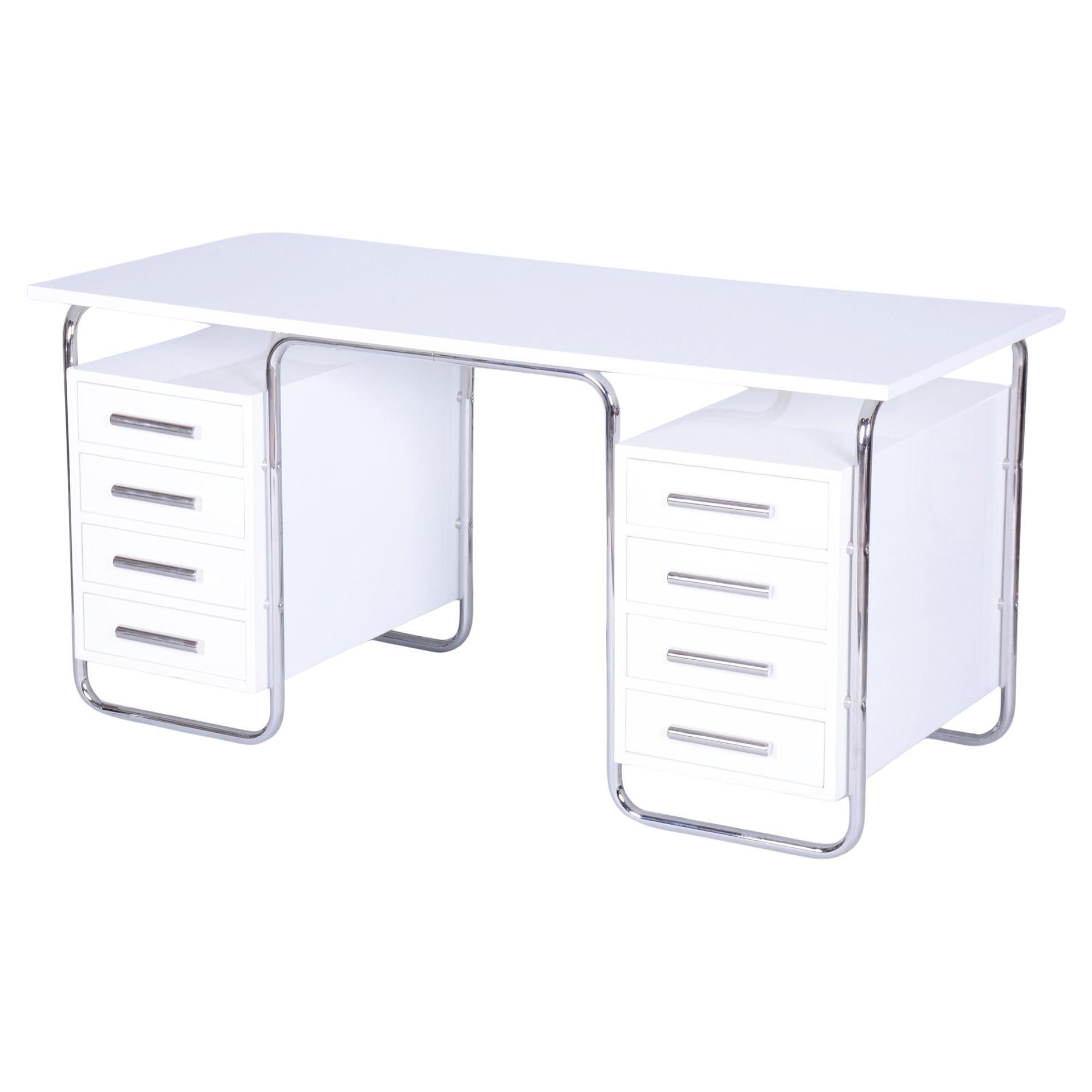 Escritorio Bauhaus restaurado, de Marcel Breuer para Thonet, cromado, República Checa, años 30