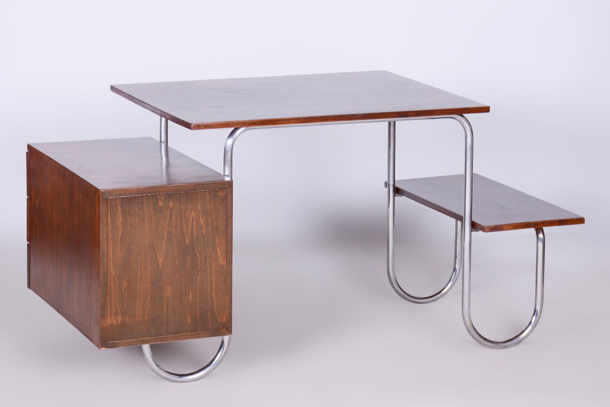Restored Bauhaus Writing Desk, by Robert Slezak, Beech, Chrome, Czech, 1930s For Sale 11