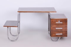 Bureau Bauhaus restauré par Robert Slezak, hêtre, chrome, tchèque, années 1930