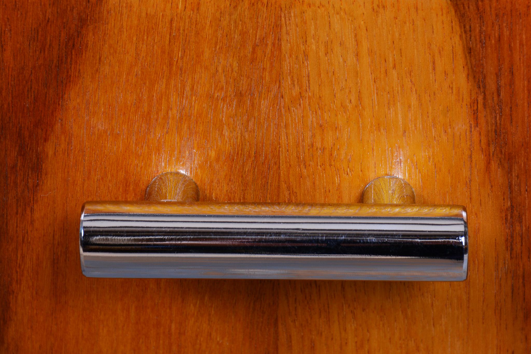 Restored Bauhaus Writing Desk, by Robert Slezak, Walnut, Chrome, Czech, 1940s For Sale 1