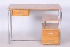 Restored Bauhaus Writing Desk, Oak, Chrome-Plated Steel, Germany, 1930s