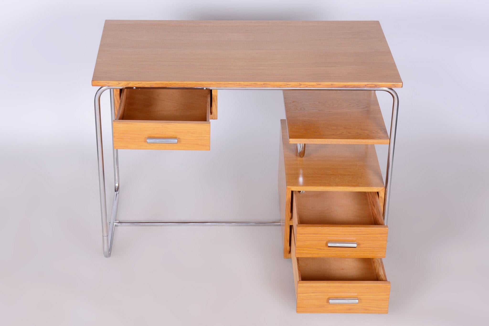 Restored Bauhaus Writing Desk, Oak, Chrome-Plated Steel, Germany, 1930s In Good Condition For Sale In Horomerice, CZ