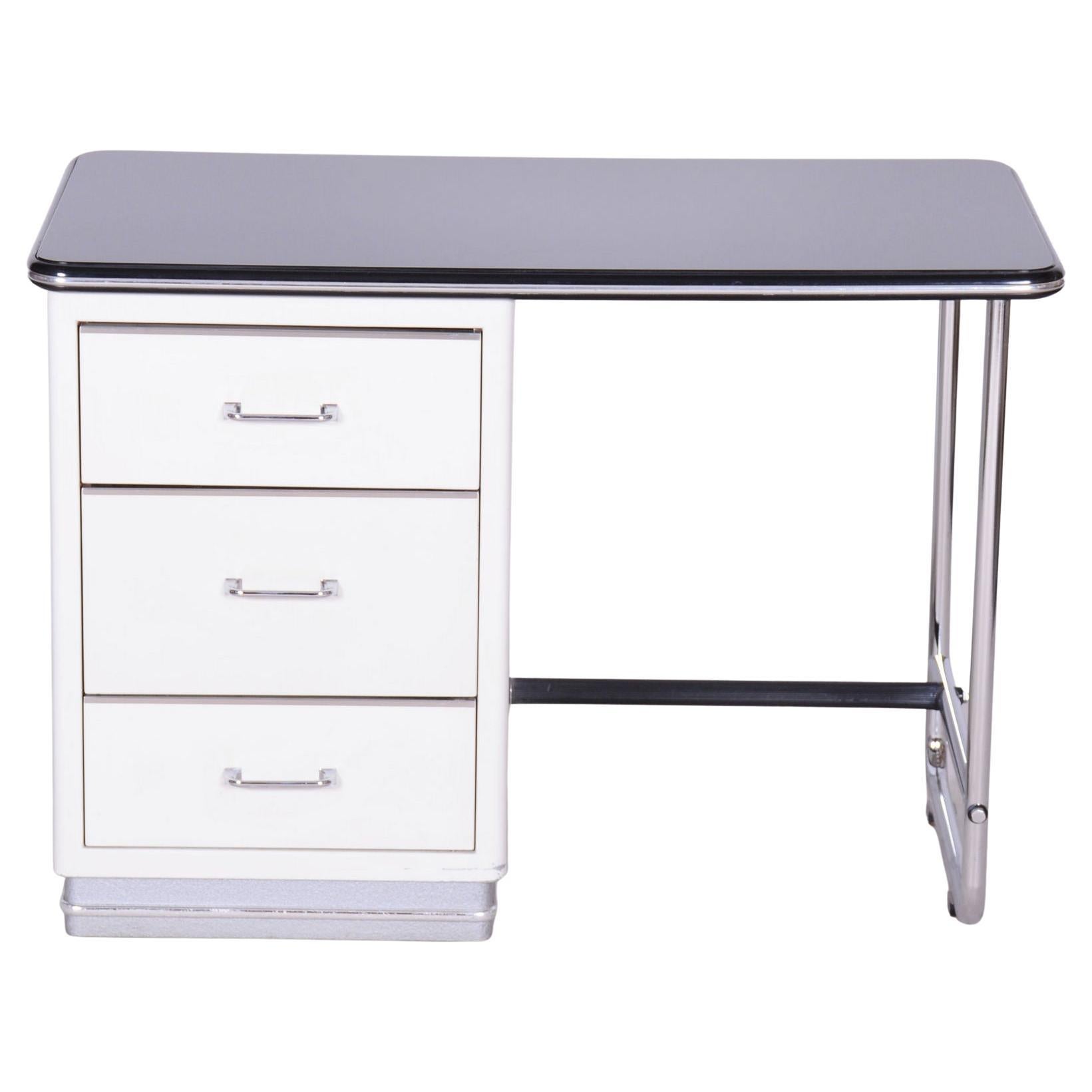 Restored Bauhaus Writing Desk, Steel, Glass, Germany, 1940s