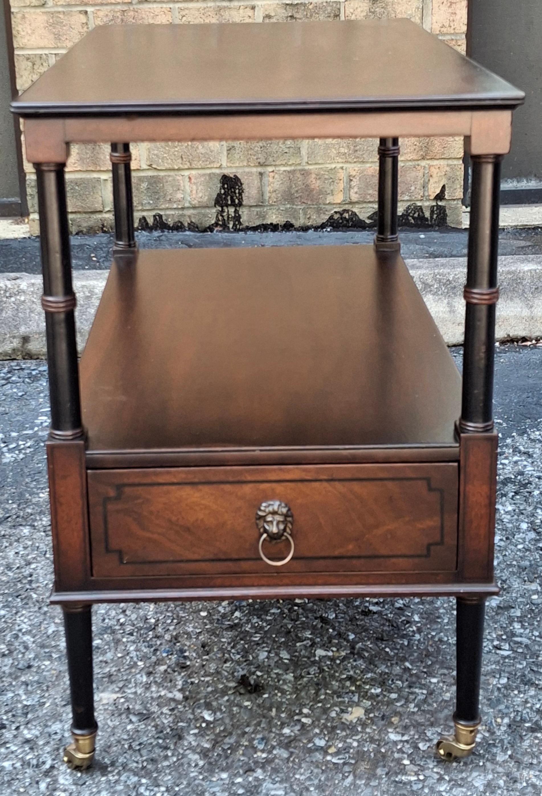 Regency Restored Beacon Hill Collection Inlaid Mahogany Tiered  Rolling Side Table For Sale