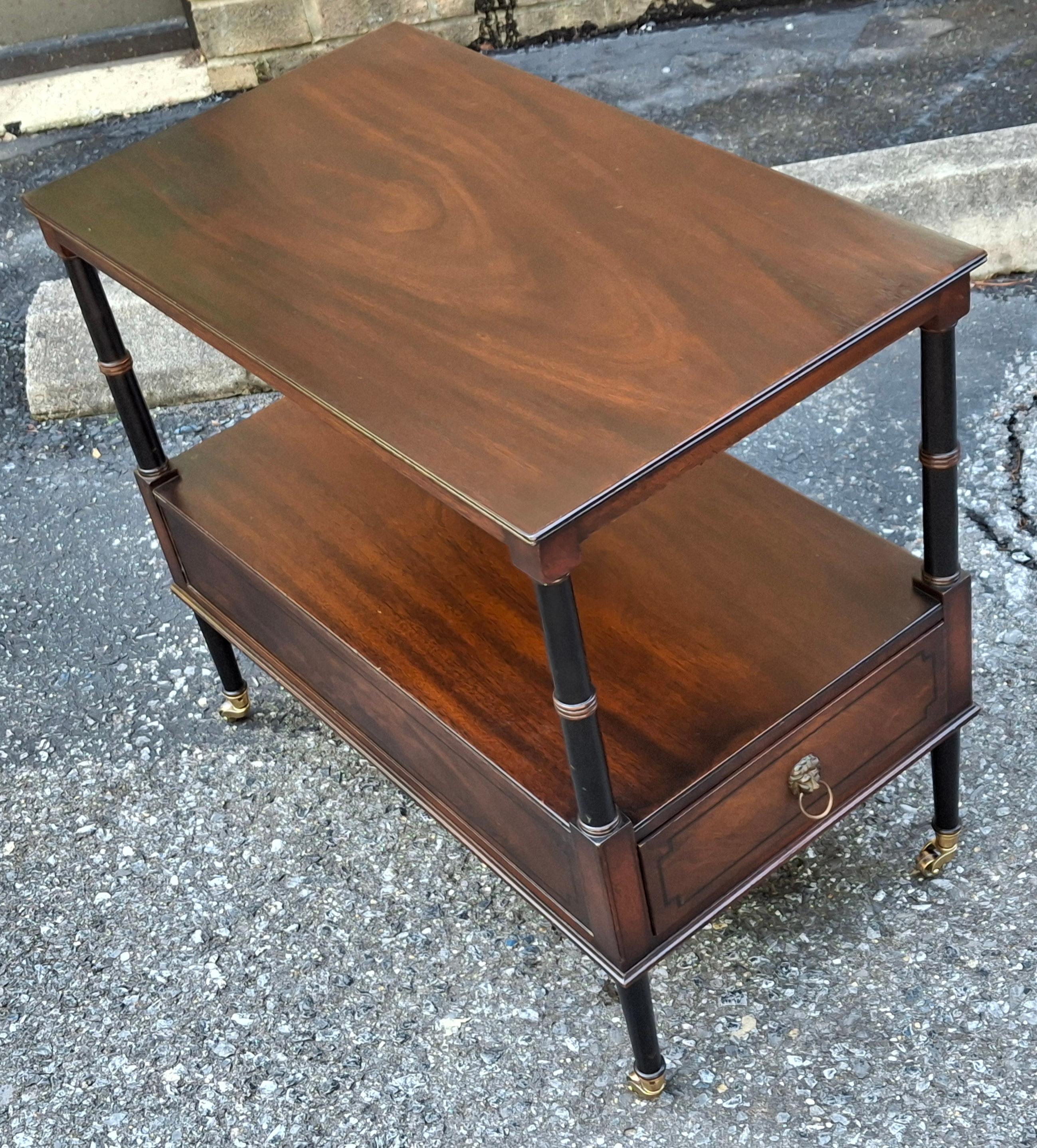 American Restored Beacon Hill Collection Inlaid Mahogany Tiered  Rolling Side Table For Sale