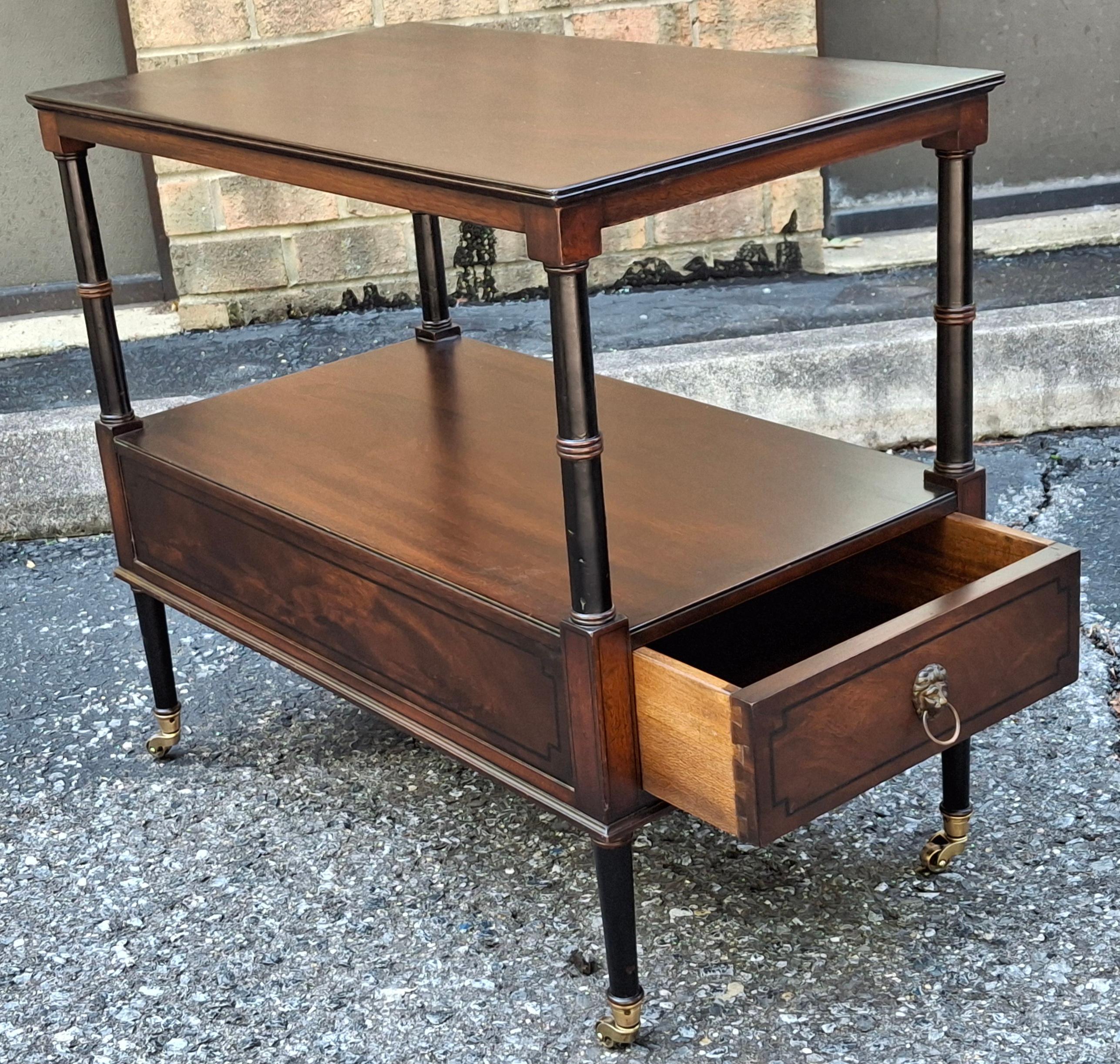 Inlay Restored Beacon Hill Collection Inlaid Mahogany Tiered  Rolling Side Table For Sale