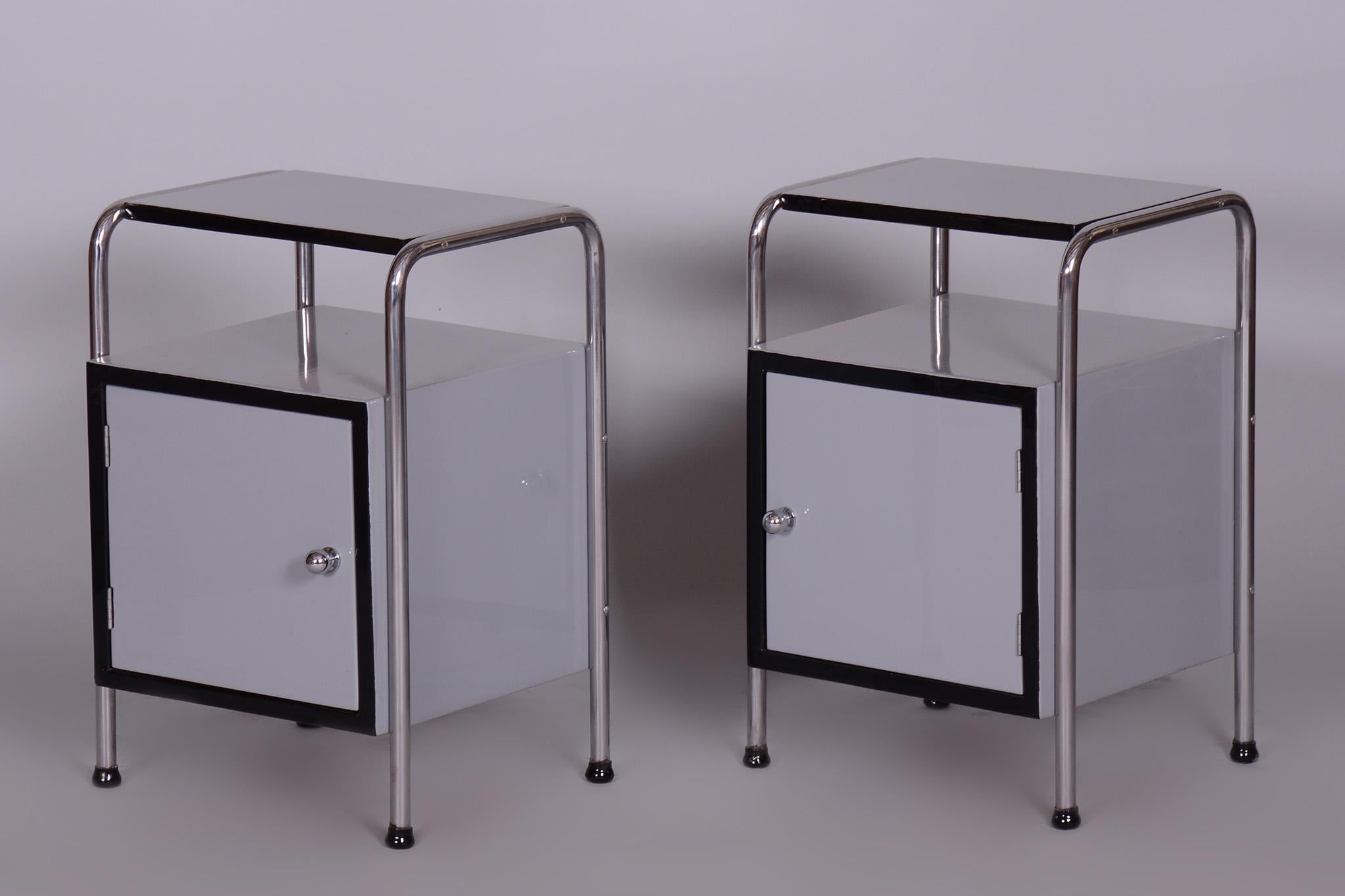 Bauhaus Restored Bed-Side Tables, Vichr a Spol, Chrome-Plated Steel, Czechia, 1930s For Sale