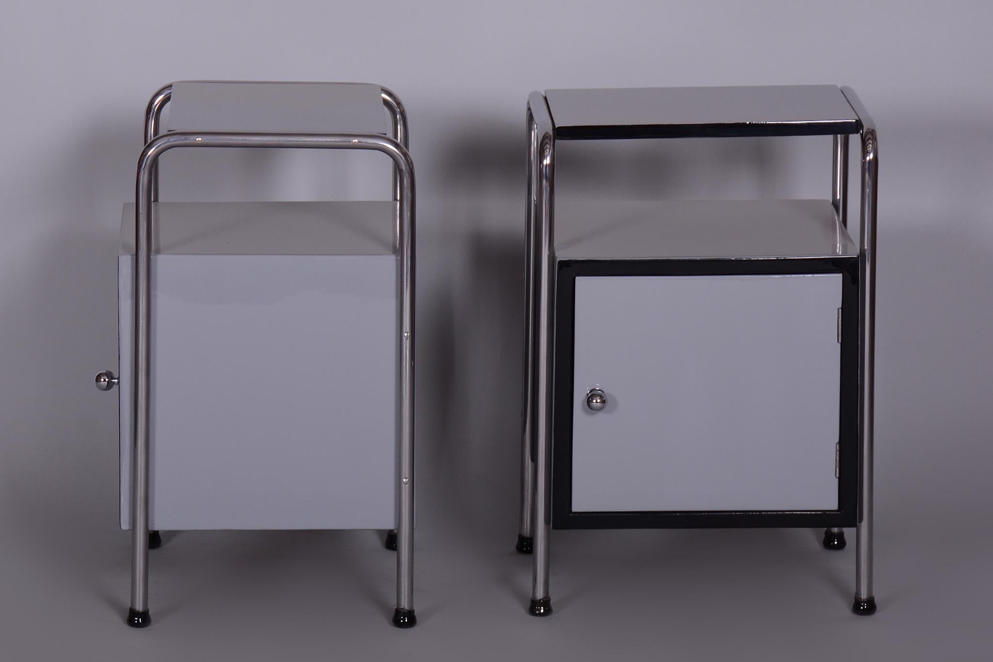 Restored Bed-Side Tables, Vichr a Spol, Chrome-Plated Steel, Czechia, 1930s For Sale 2