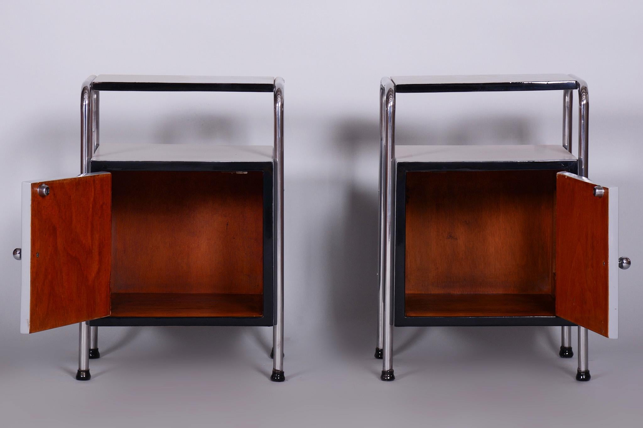 Restored Bed-Side Tables, Vichr a Spol, Chrome-Plated Steel, Czechia, 1930s For Sale 3
