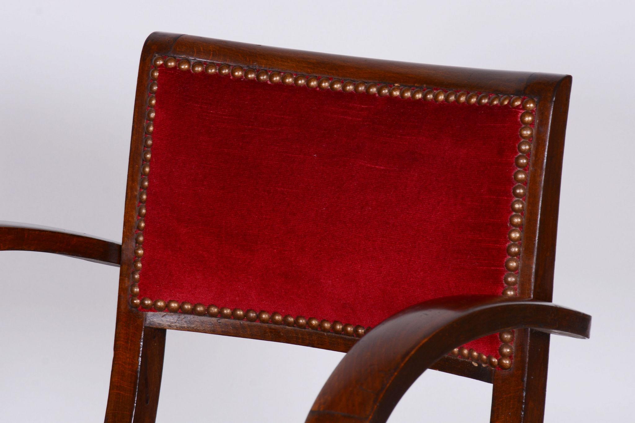 French Restored Beech Art Deco Armchair by Jules Leleu, Revived Polish, France, 1930s For Sale