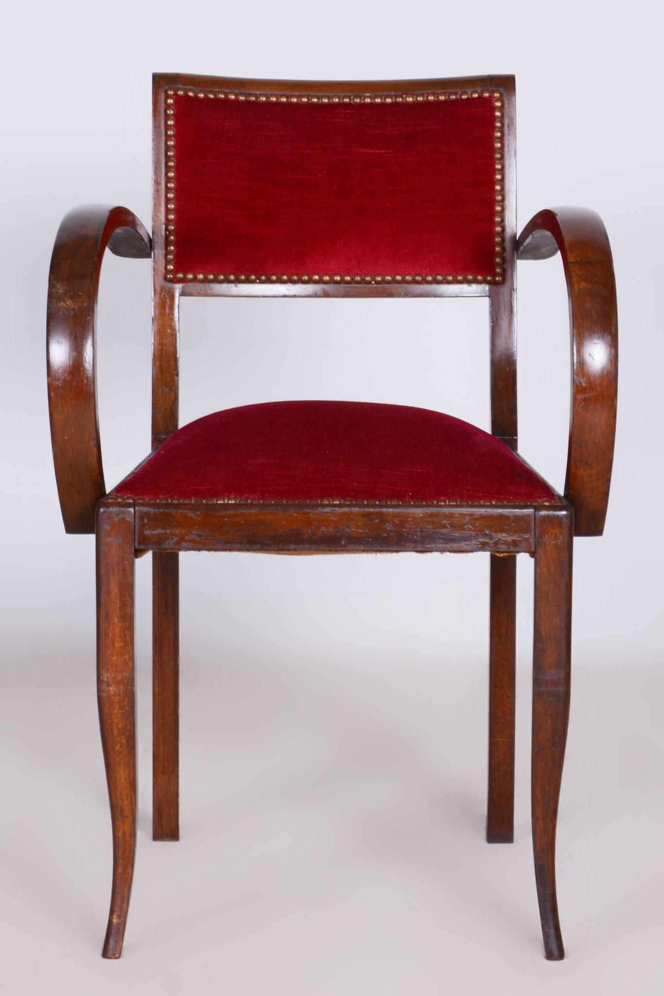 Upholstery Restored Beech Art Deco Armchair by Jules Leleu, Revived Polish, France, 1930s For Sale