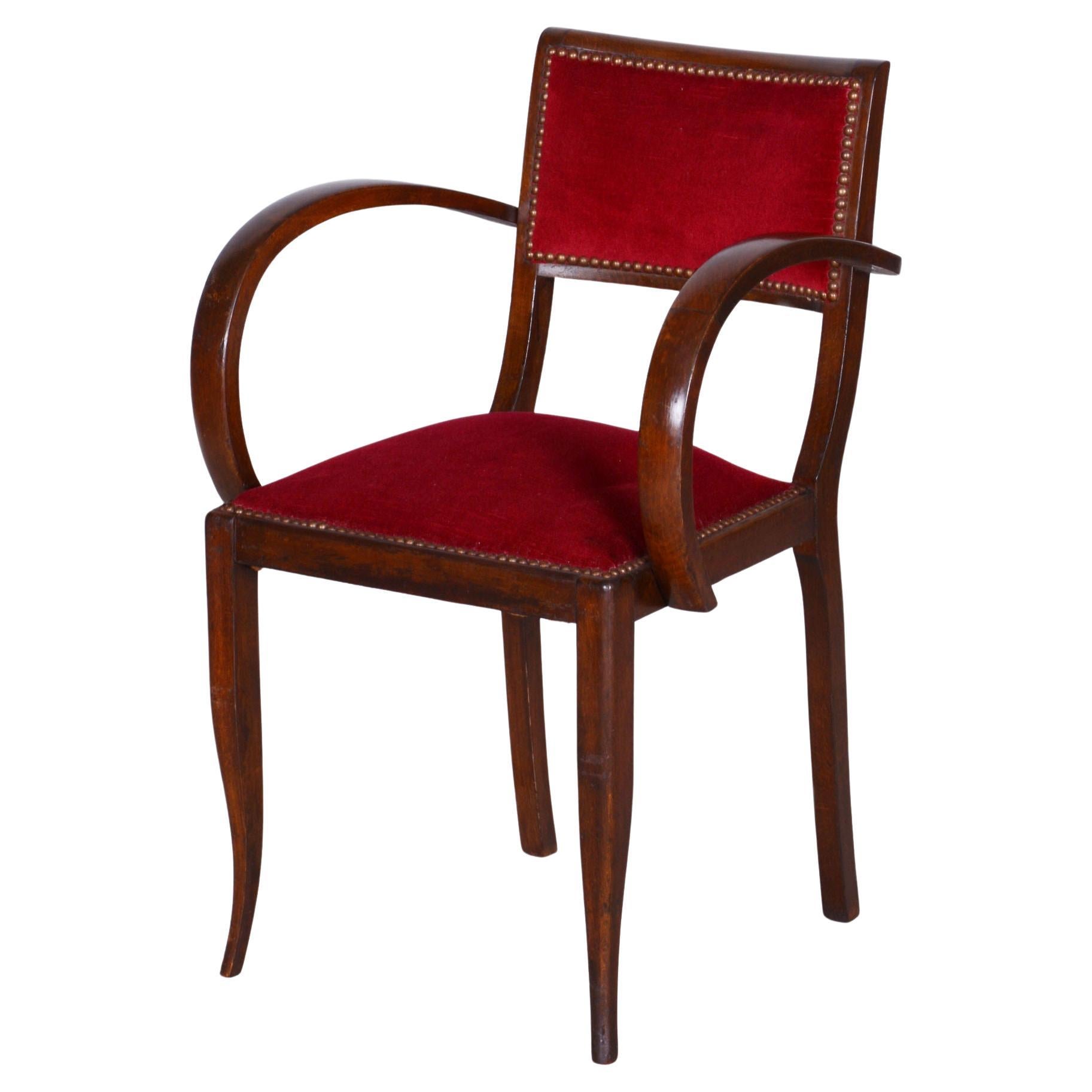 Restored Beech Art Deco Armchair by Jules Leleu, Revived Polish, France, 1930s For Sale