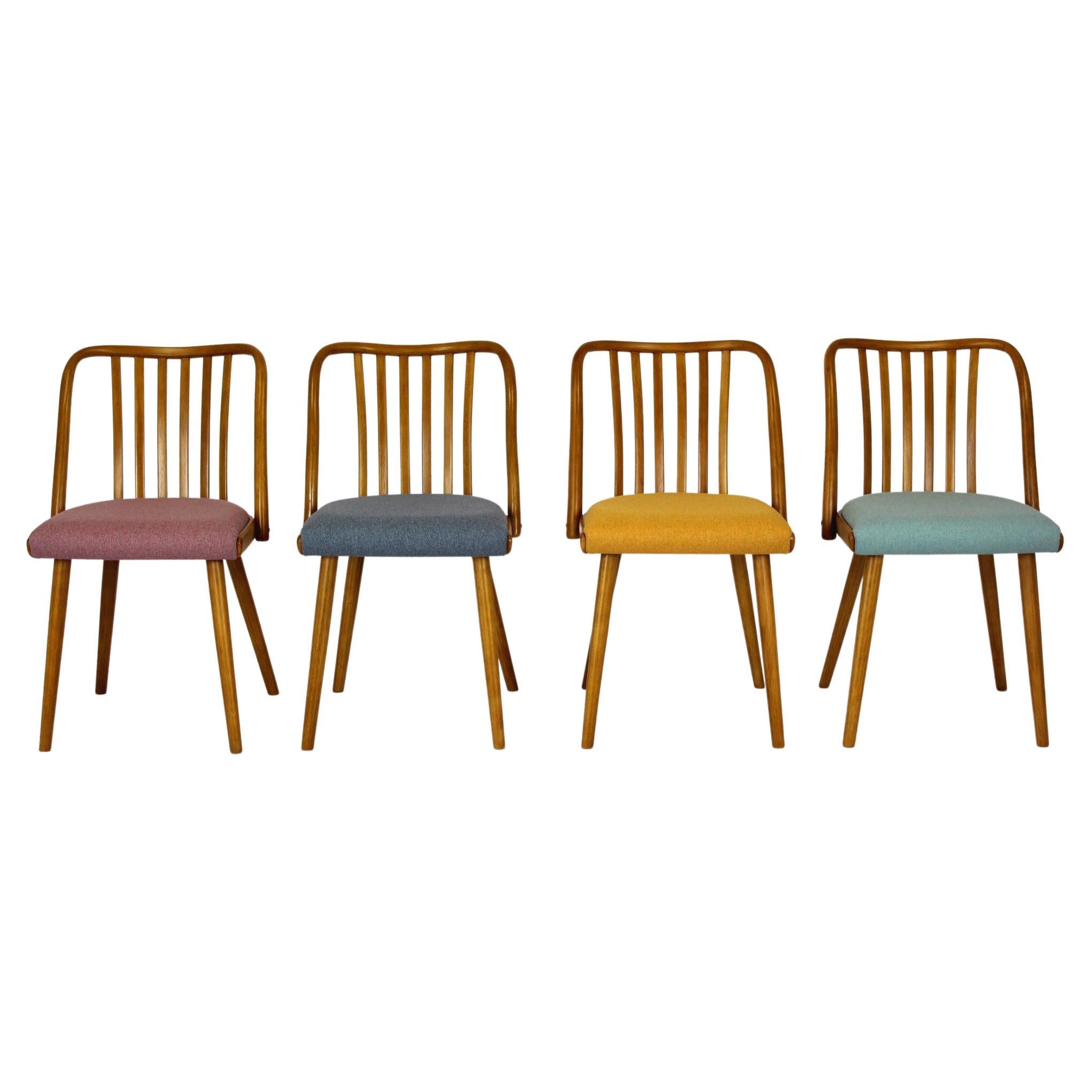Restored Beech Dining Chairs from Ton, 1960s, Set of 4
