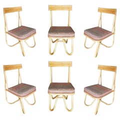 Restored Bent "Loop" Leg Rattan Dining Side Chair, Set of Six