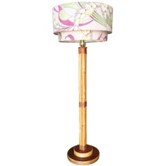 Restored Bent Rattan Pole Floor Lamp W/ Original Shade
