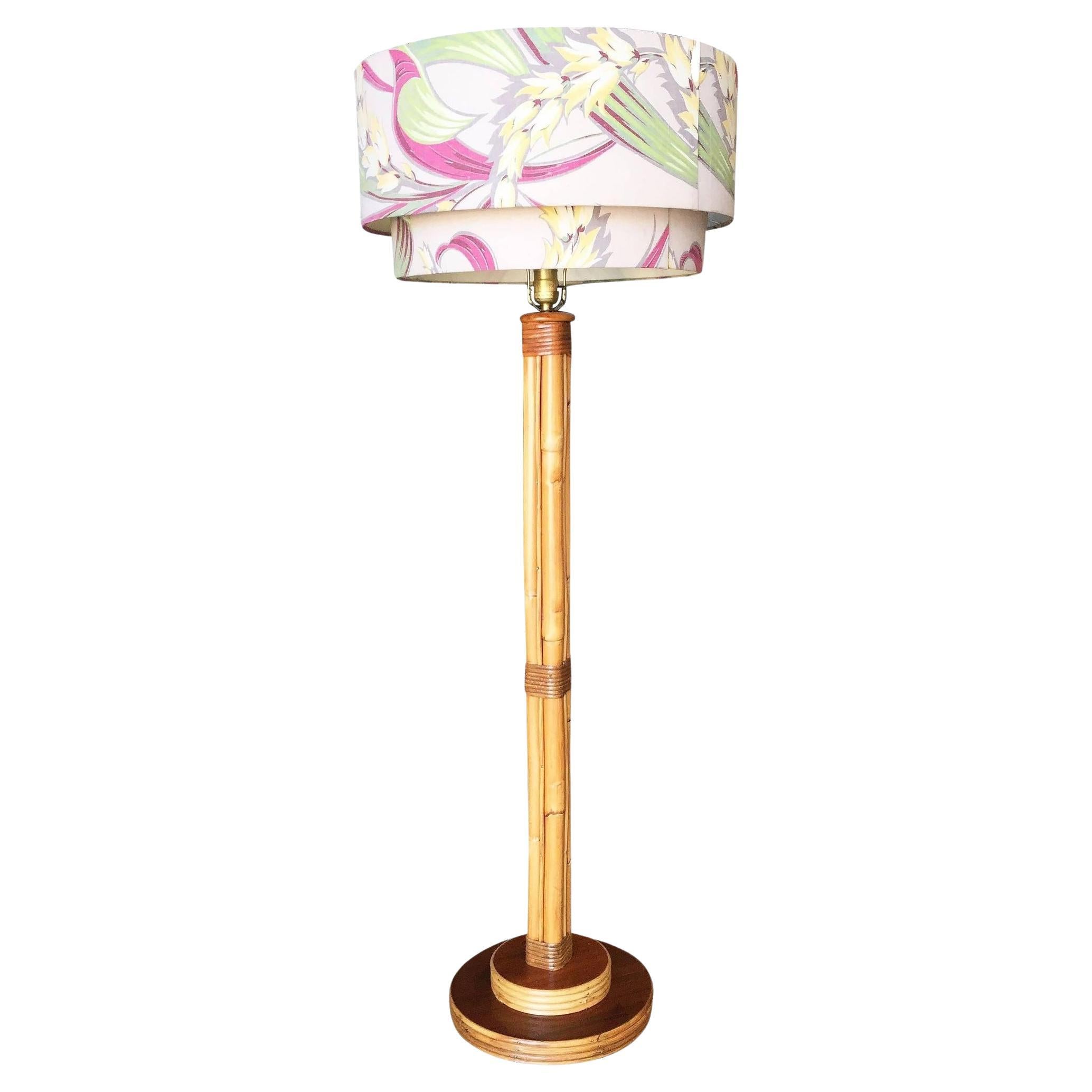 Restored Rattan Pole Reading Floor Lamp w/ Tropical Shade at 1stDibs