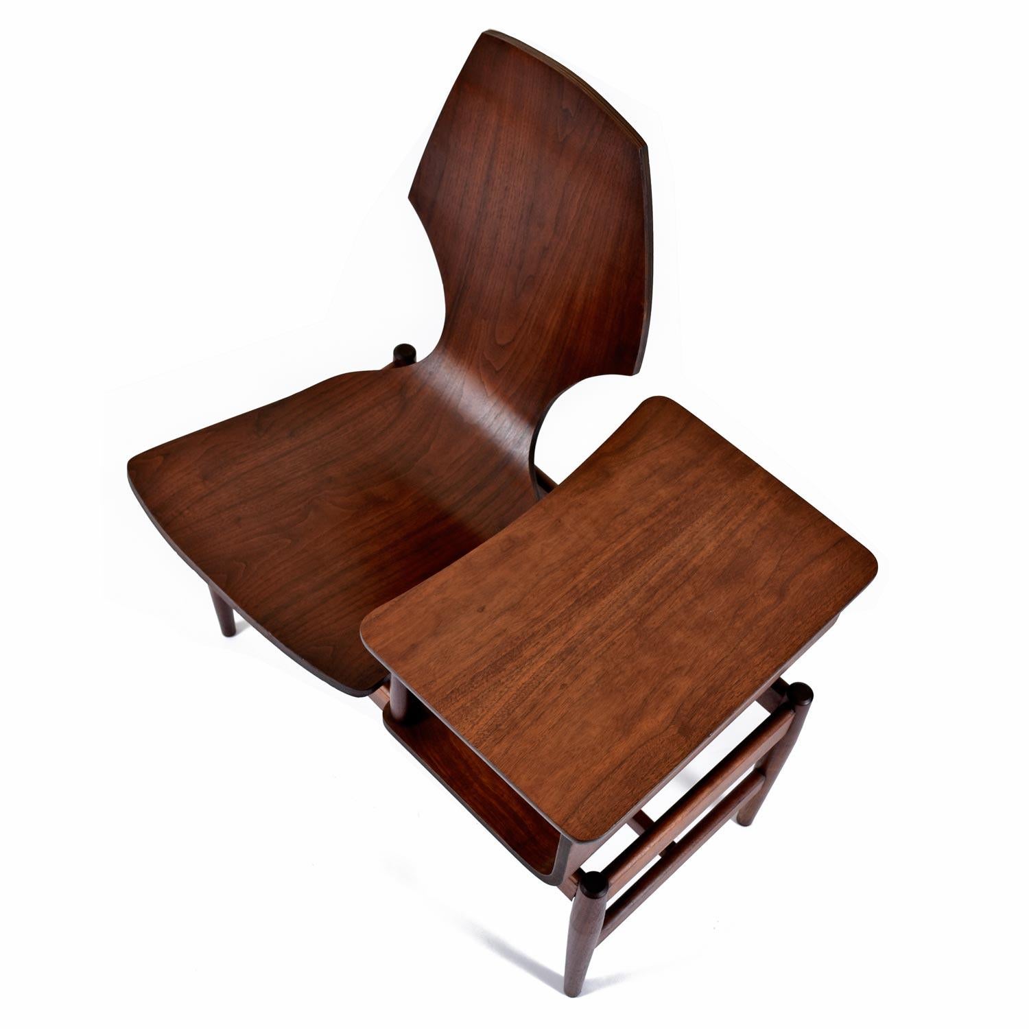 Mid-Century Modern Restored Bent Walnut Plycraft Telephone Gossip Chair