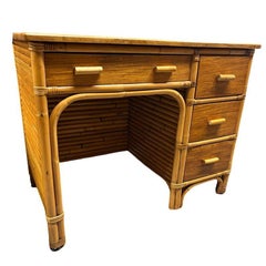 Scrittoio restaurato in rattan e mogano con rattan impilato verticalmente Sid