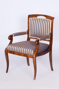 Restored Biedermeier Armchair, Walnut Veneer, Spruce, Oak, Czech, 1830s