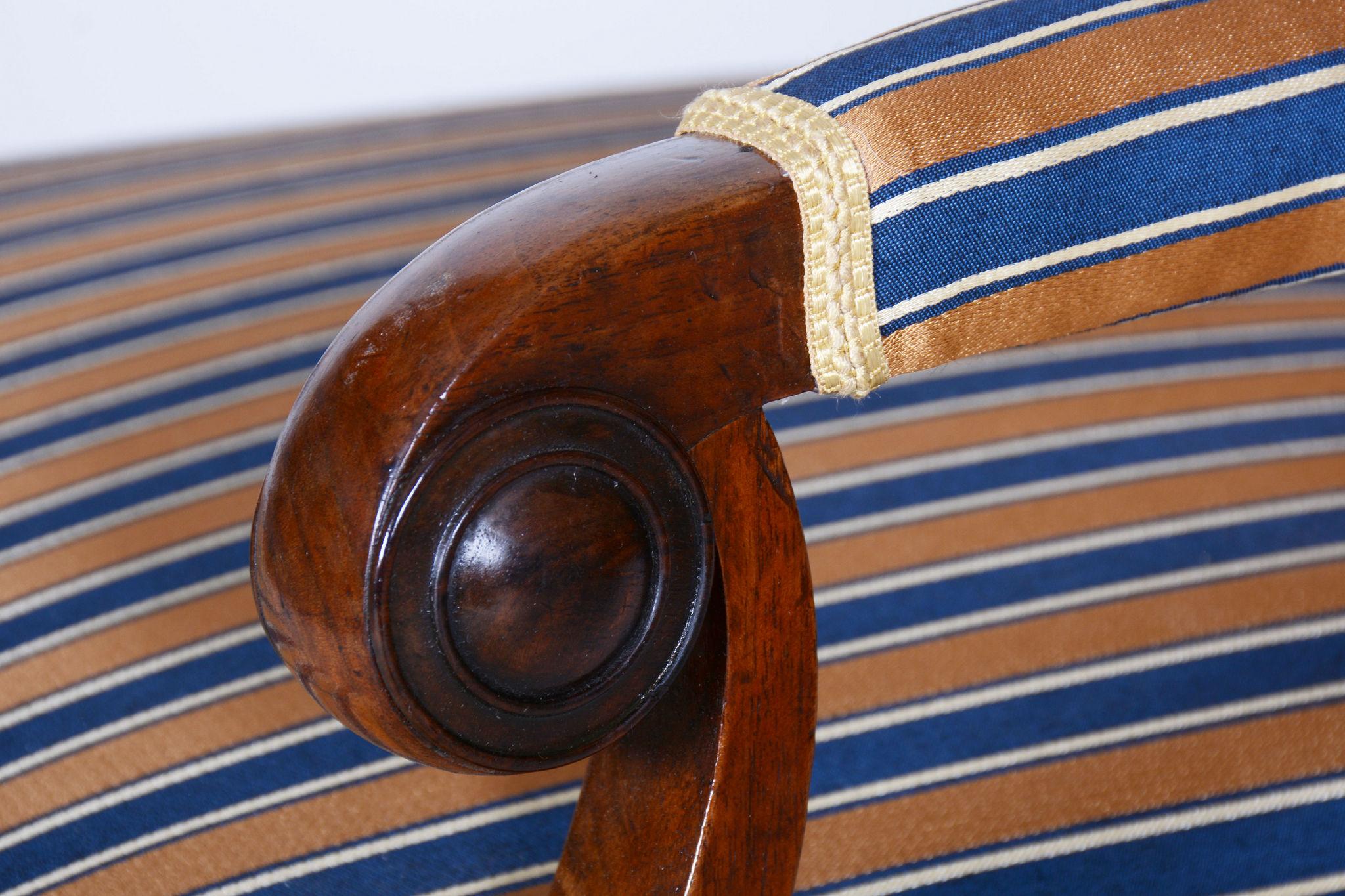 Fabric Restored Biedermeier Armchair, Walnut Veneer, Spruce, Oak, Czech, 1830s For Sale