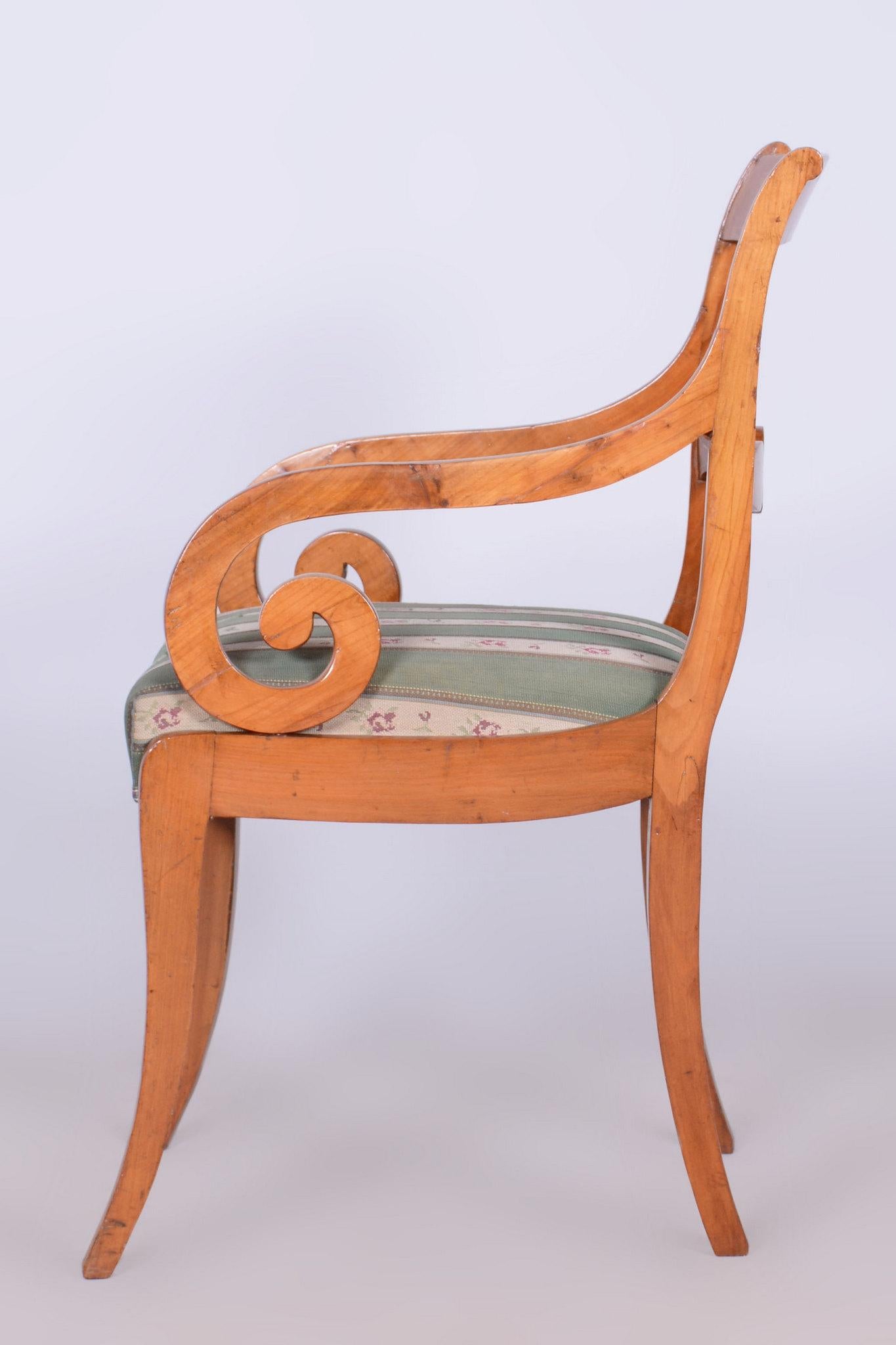 Restored Biedermeier Armchair with Stool, Beech, Oak, Cherry, Austria, 1830s For Sale 7