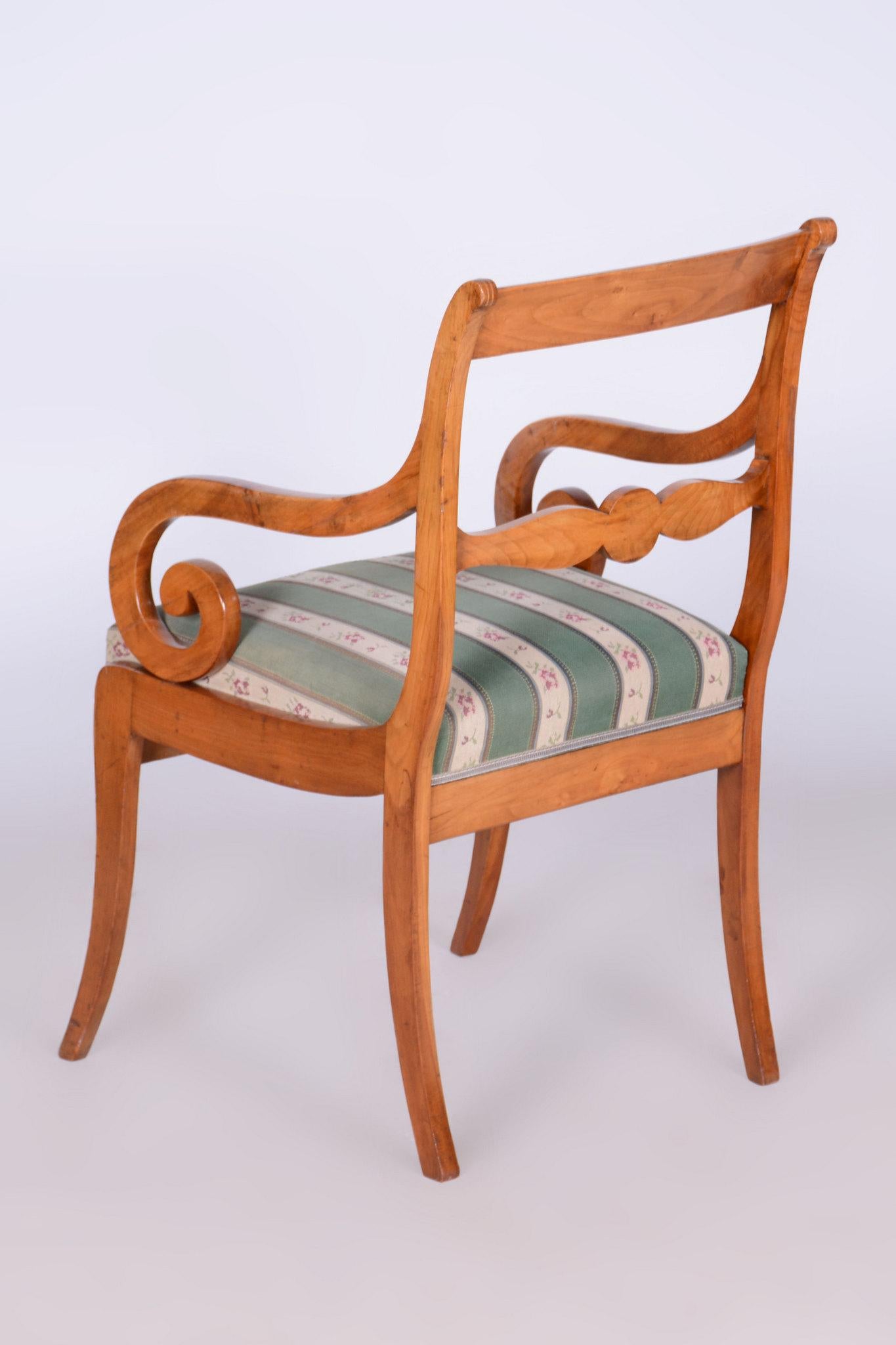 Restored Biedermeier Armchair with Stool, Beech, Oak, Cherry, Austria, 1830s For Sale 8