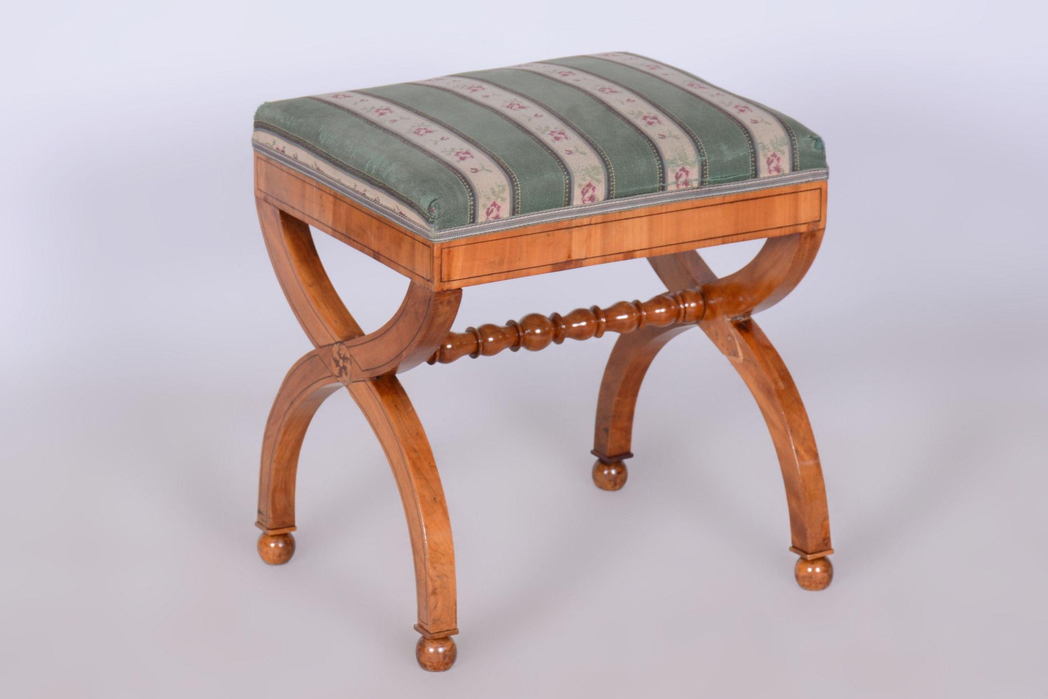 Restored Biedermeier Armchair with Stool, Beech, Oak, Cherry, Austria, 1830s For Sale 14