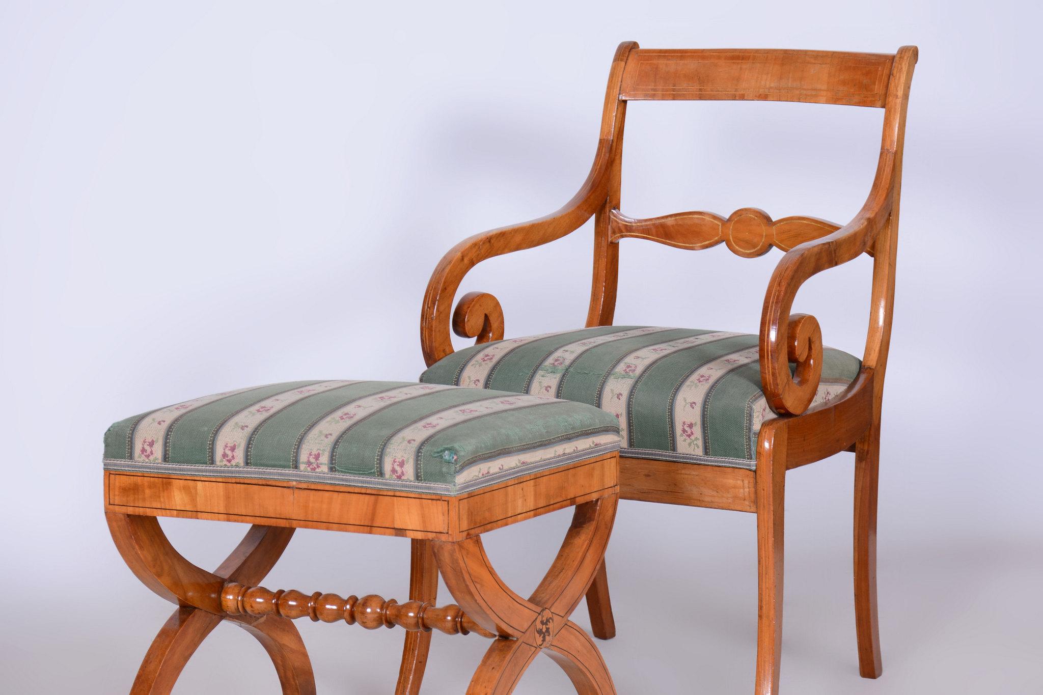 Restored Biedermeier Armchair with Stool, Beech, Oak, Cherry, Austria, 1830s In Good Condition For Sale In Horomerice, CZ