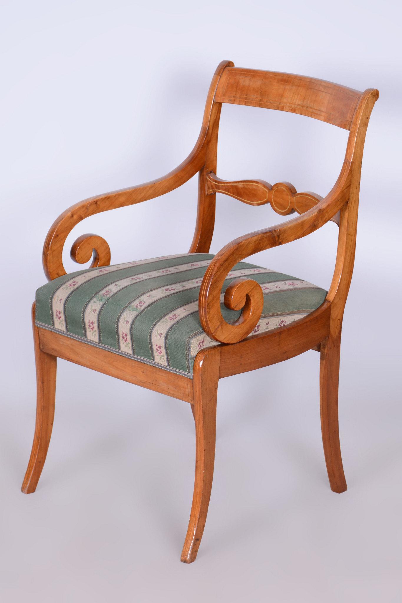 Fabric Restored Biedermeier Armchair with Stool, Beech, Oak, Cherry, Austria, 1830s For Sale