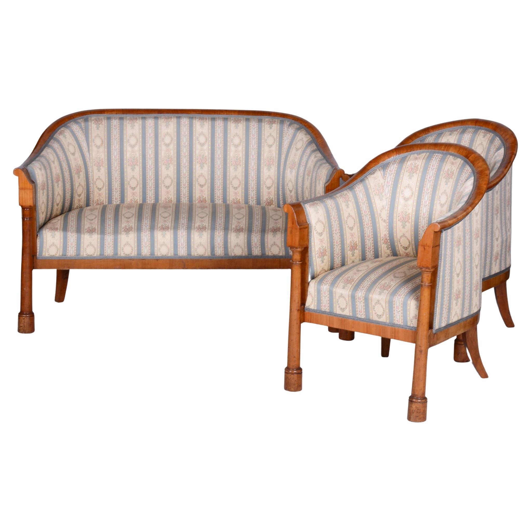 Restored Biedermeier Birch Seating Set, Revived Polish, Vienna, Austria, 1830s