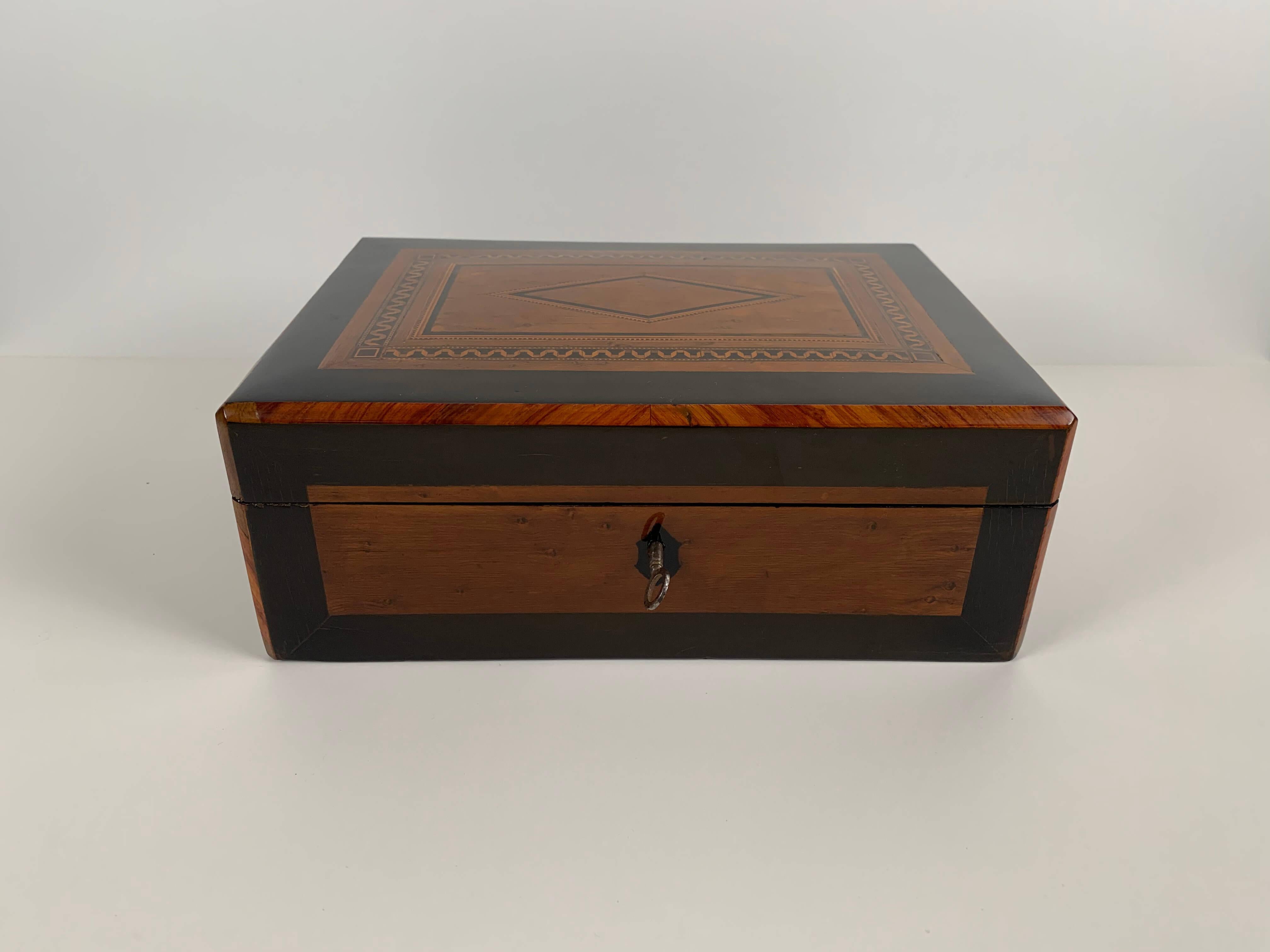 Austrian Restored Biedermeier Box, Birdseye Maple, Ebony, Rosewood, Austria circa 1820