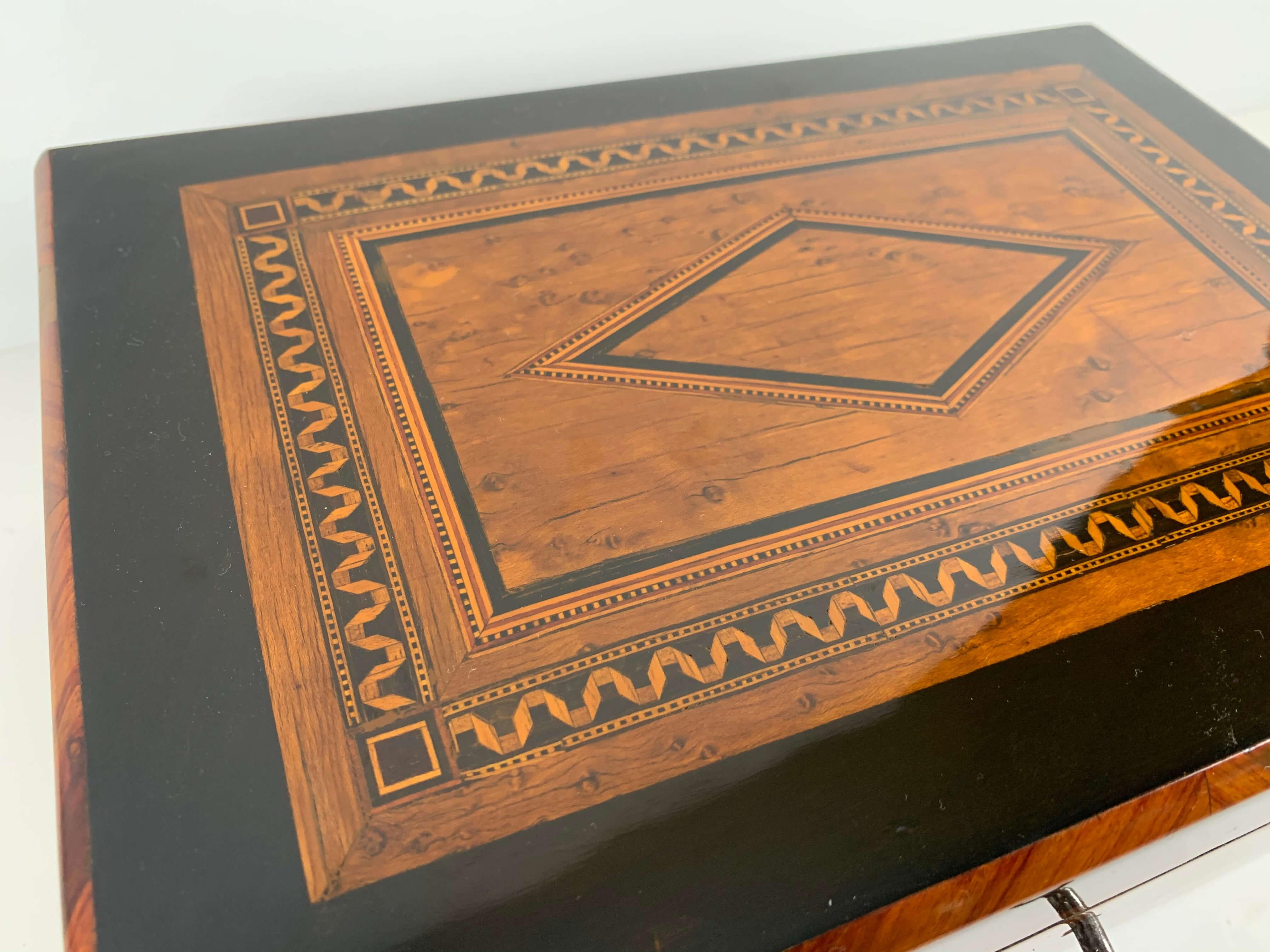 19th Century Restored Biedermeier Box, Birdseye Maple, Ebony, Rosewood, Austria circa 1820