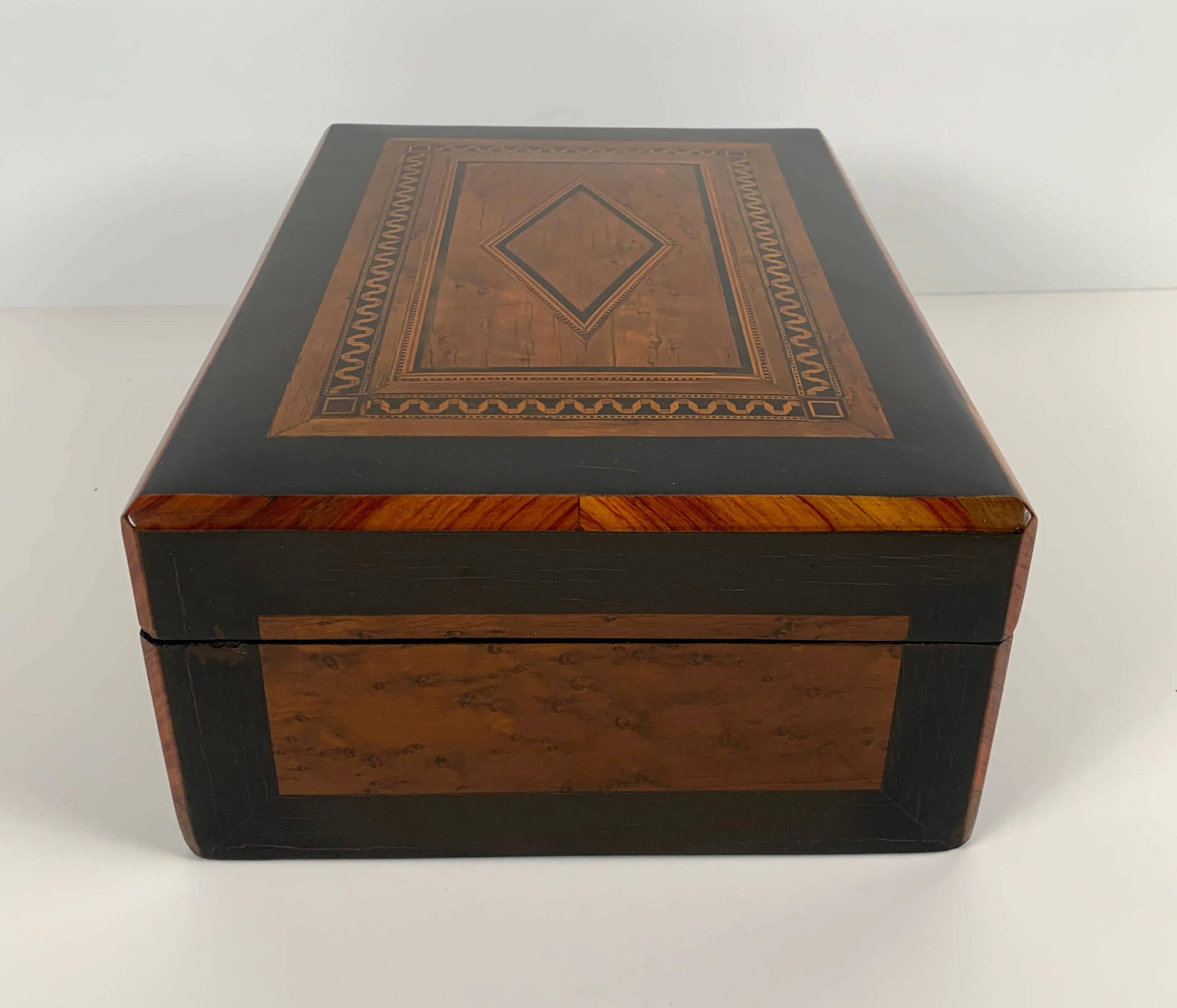 Restored Biedermeier Box, Birdseye Maple, Ebony, Rosewood, Austria circa 1820 1