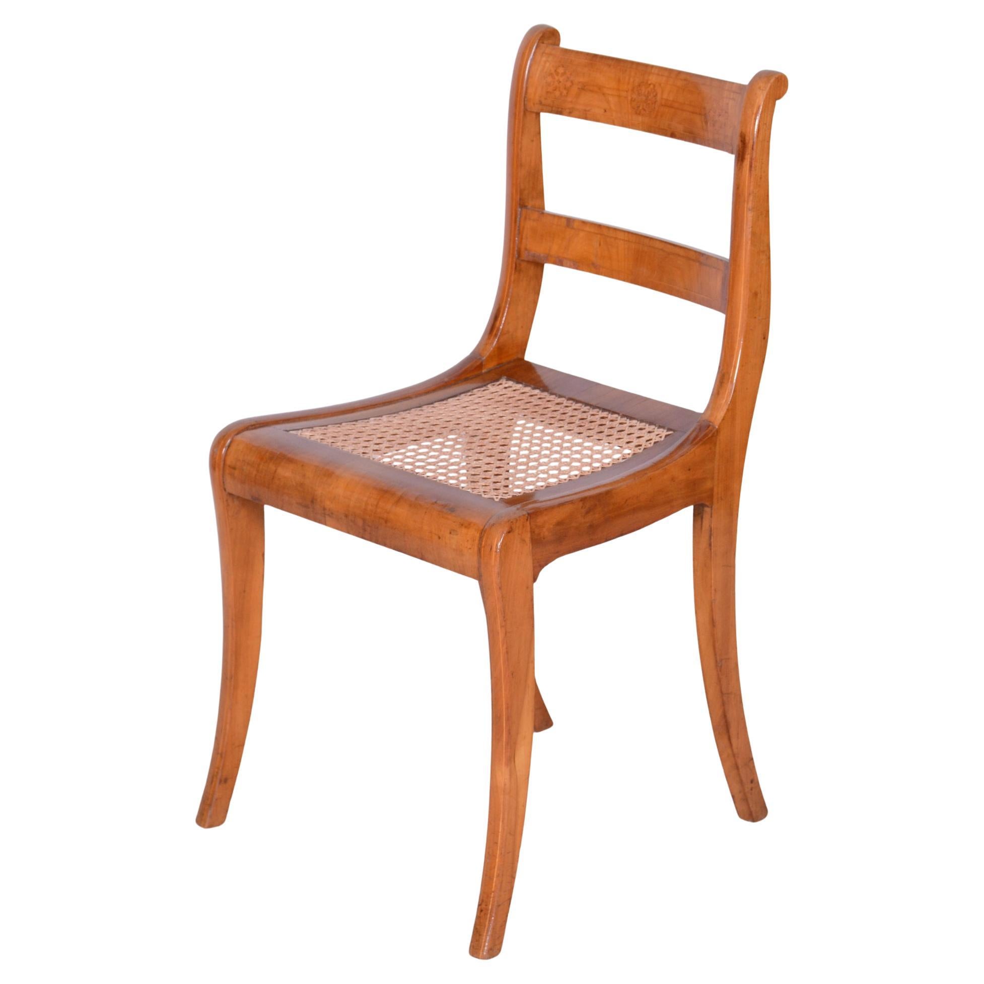 Restored Biedermeier Chair, Cherry Tree, Rattan, Revived Polish, Austria, 1830s