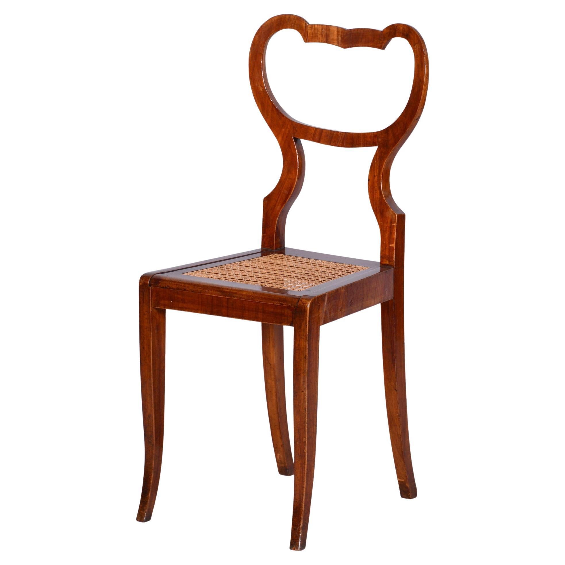 Restored Biedermeier Chair, Walnut Vener, Rattan, Polish, Austria, 1830s