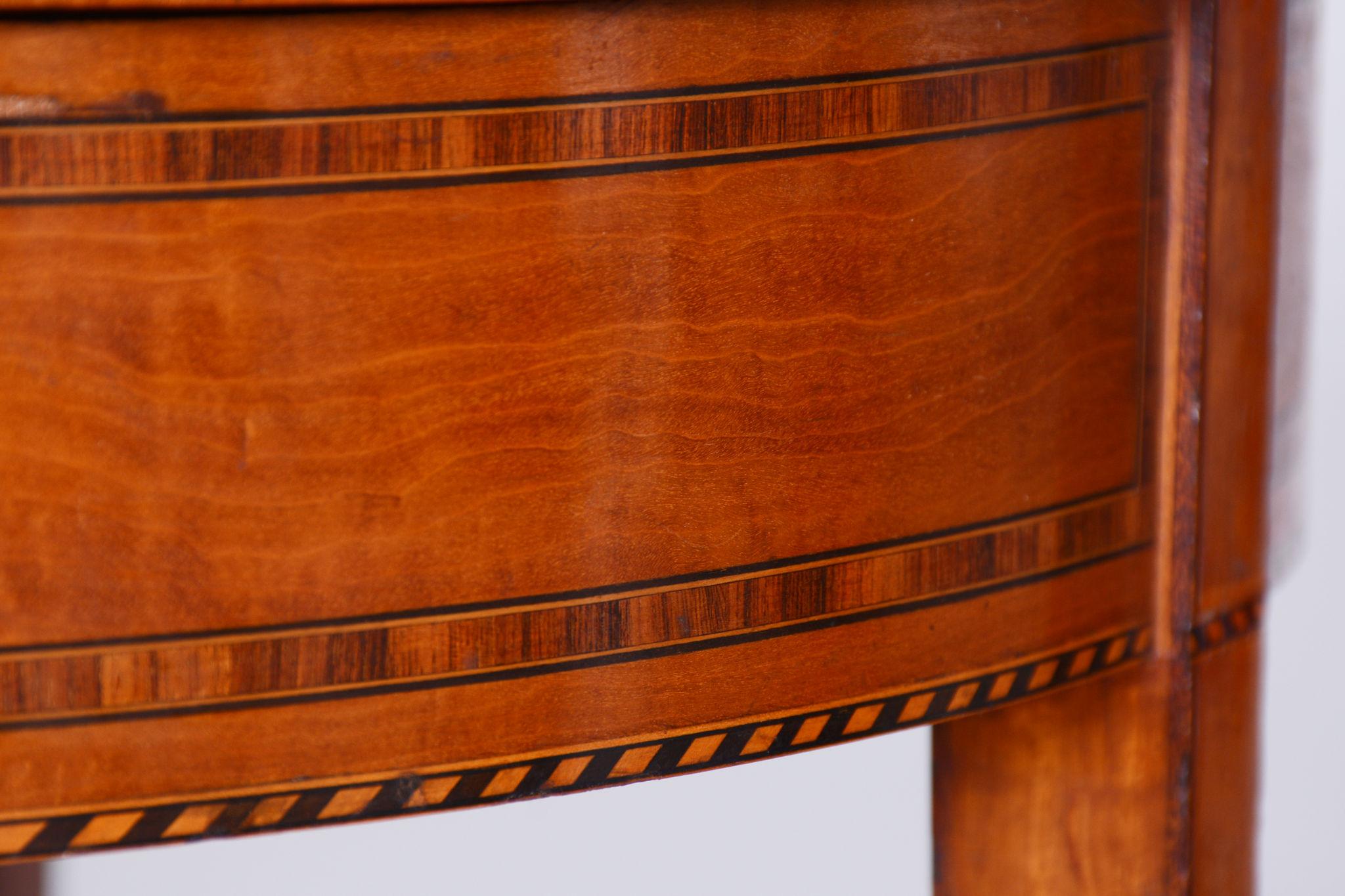Wood Restored Biedermeier Cherry-Tree Round Table, Detailed Marquetry, France, 1850s For Sale