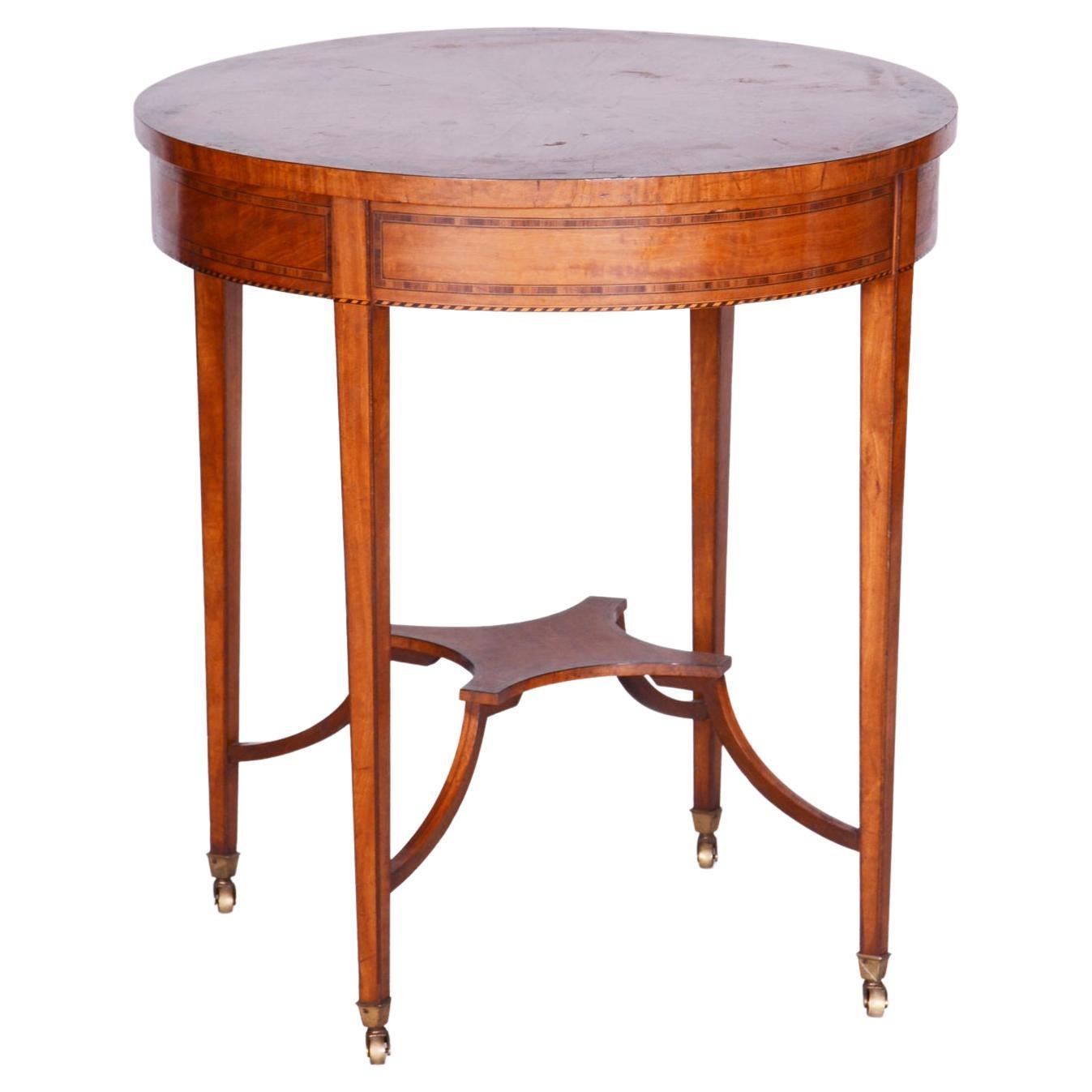 Restored Biedermeier Cherry-Tree Round Table, Detailed Marquetry, France, 1850s For Sale