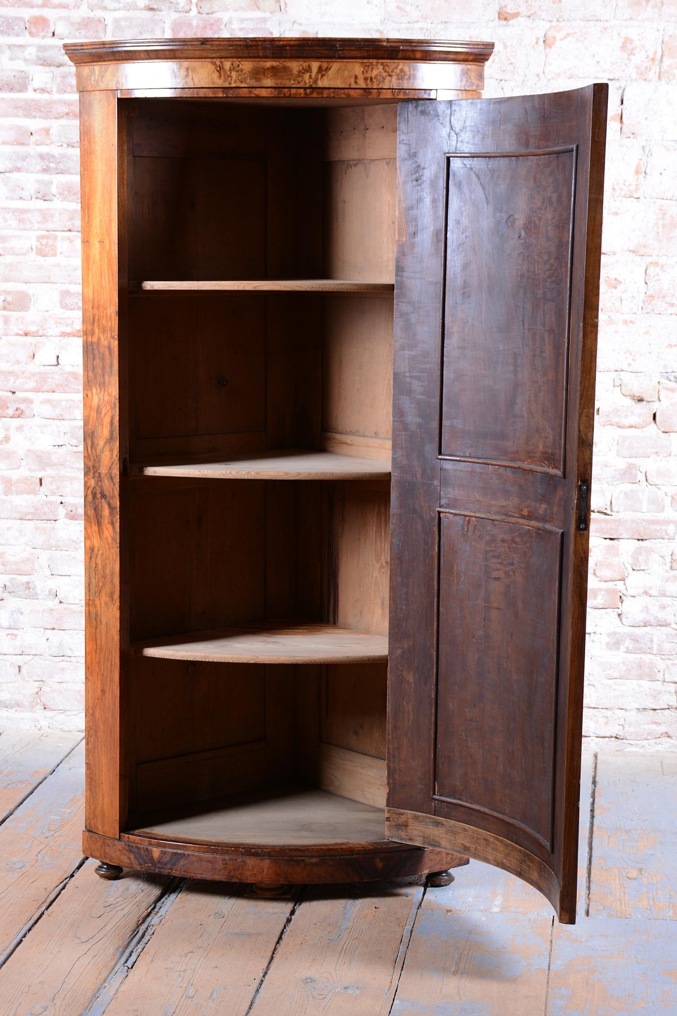 Restored Biedermeier Corner Cabinet, Walnut, Polished, Austria, 1830s For Sale 4