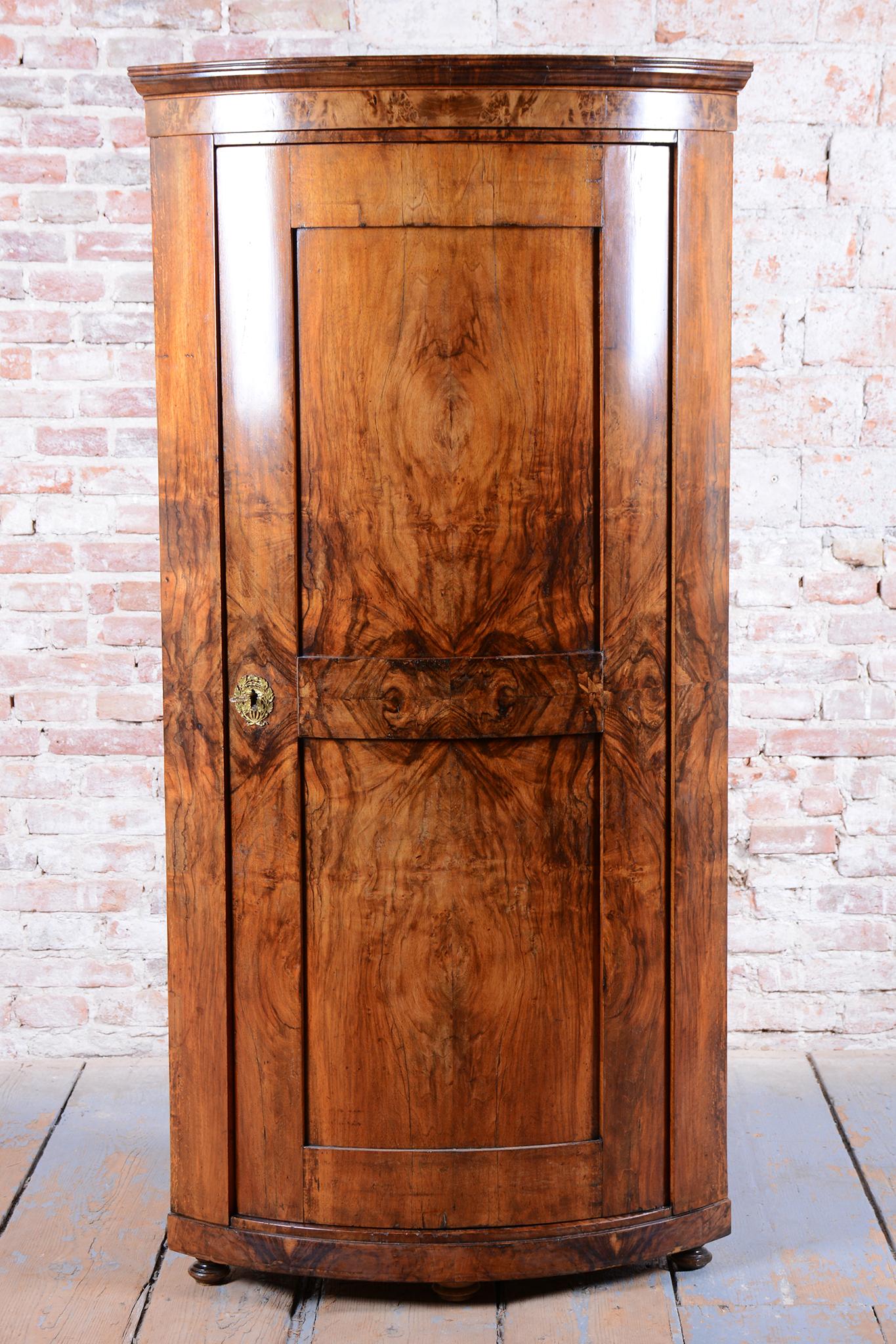Restored Biedermeier Corner Cabinet, Walnut, Polished, Austria, 1830s For Sale 3