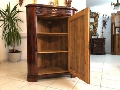 Restored Biedermeier Corner Cupboard with Stunning Dark Brown Walnut Burl