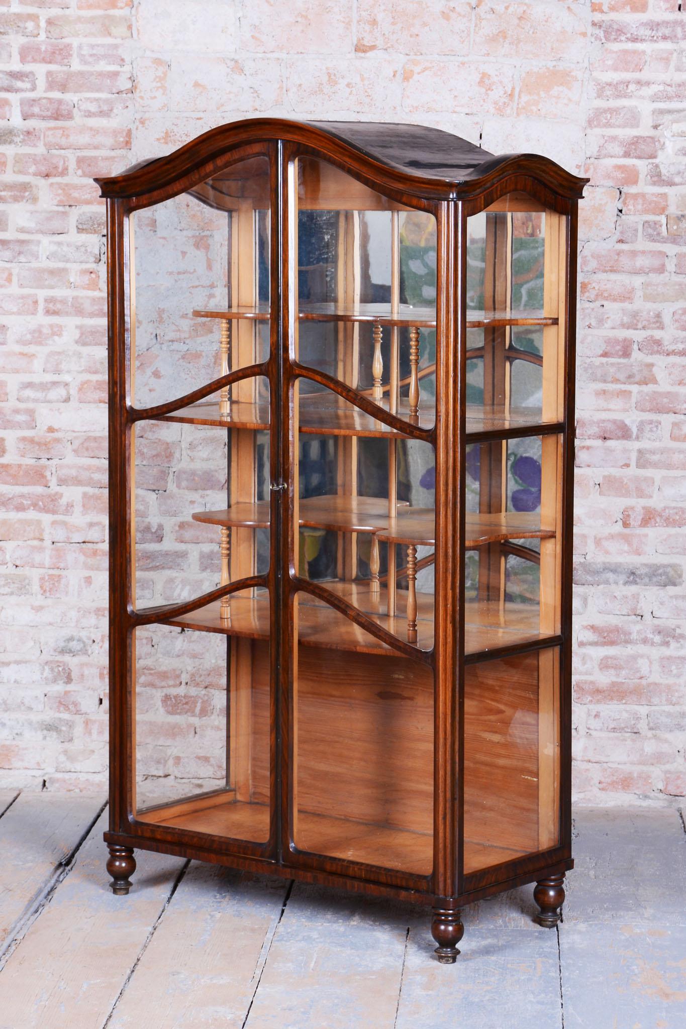 Glass Restored Biedermeier Display Cabinet, Maple, Walnut, Polish, Czech, 1850s For Sale