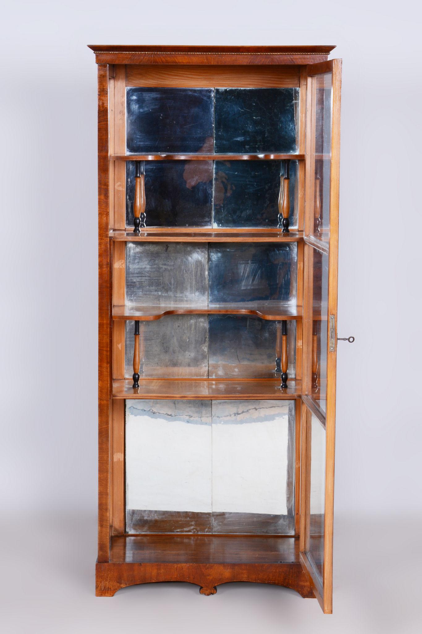 19th Century Restored Biedermeier Display Cabinet, Walnut, Polish, Spruce, Czech, 1830s For Sale
