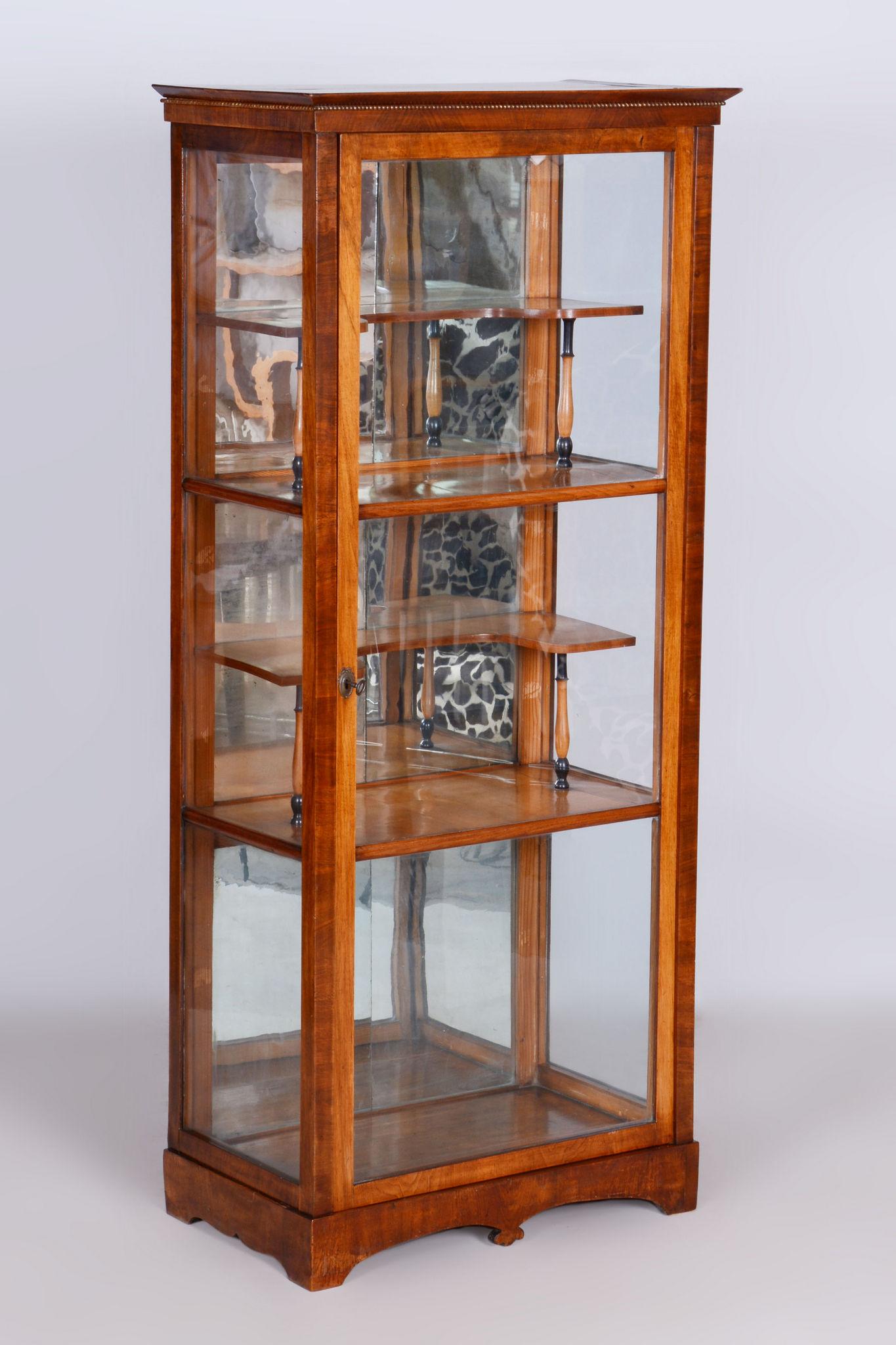 Glass Restored Biedermeier Display Cabinet, Walnut, Polish, Spruce, Czech, 1830s For Sale