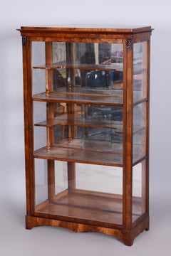 Restored Biedermeier Display Cabinet, Walnut, Solid Spruce, 1830s, Czechia