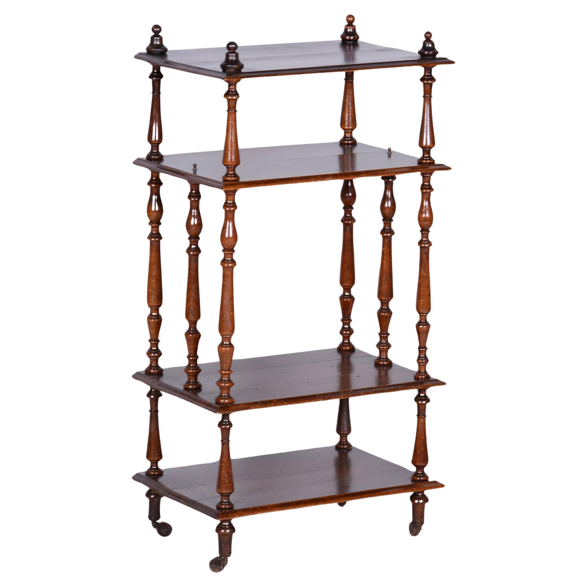 Étagère Biedermeier restaurada, haya, ruedas de latón, Francia, década de 1880