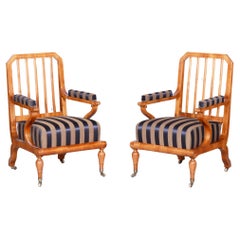 Restored Biedermeier Pair of Armchairs, Oak, Cherry Veneer, Austria, 1830s