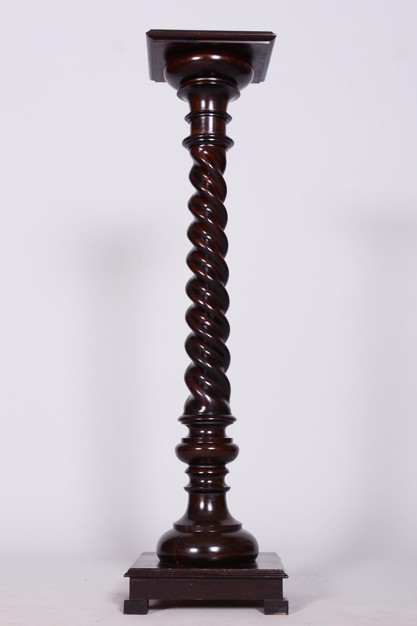 Restored Biedermeier Pedestal, Stained Walnut, Revived Polish, Austria, 1840s For Sale 5