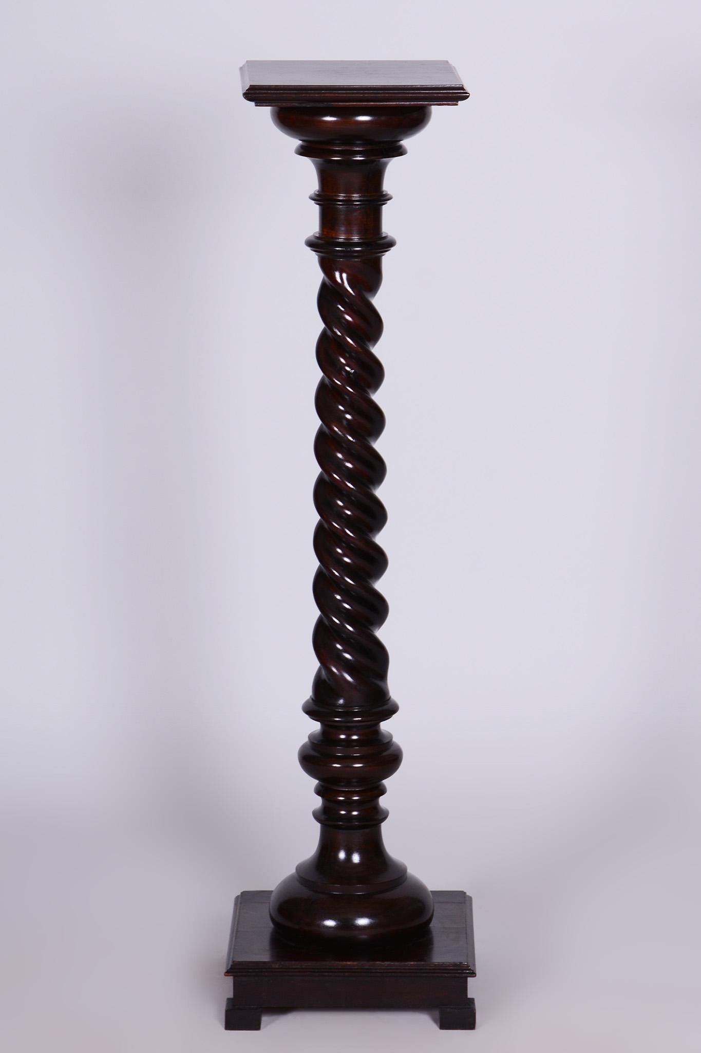 Austrian Restored Biedermeier Pedestal, Stained Walnut, Revived Polish, Austria, 1840s For Sale